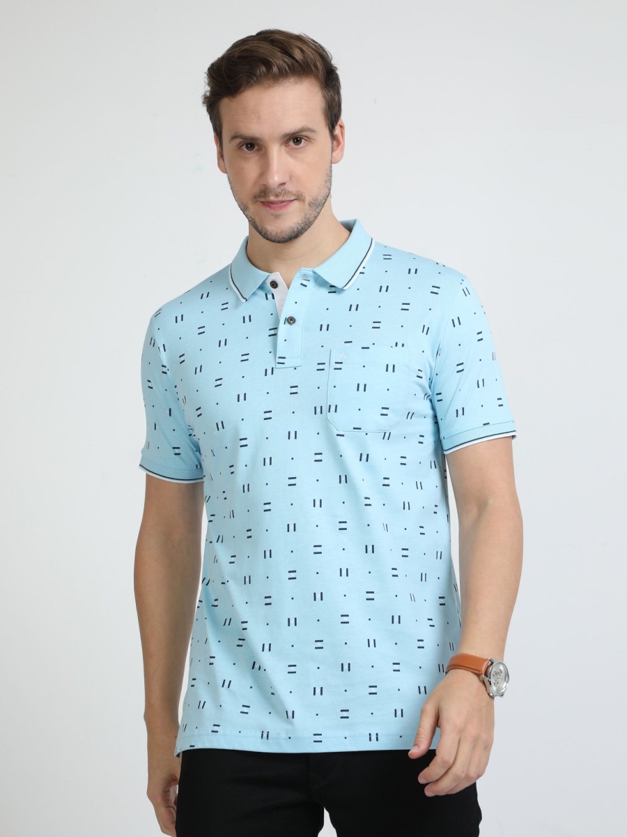 T-Shirts Classic Polo | Classic Polo Mens Cotton Half Sleeves Printed Slim Fit Polo Neck Blue Color T-Shirt | Bello - 218 B Sf P