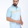 T-Shirts Classic Polo | Classic Polo Mens Pure Cotton Half Sleeves Striped Authentic Fit Polo Neck Aqua Blue Color T-Shirt | Carve Polo - 16 A Af P