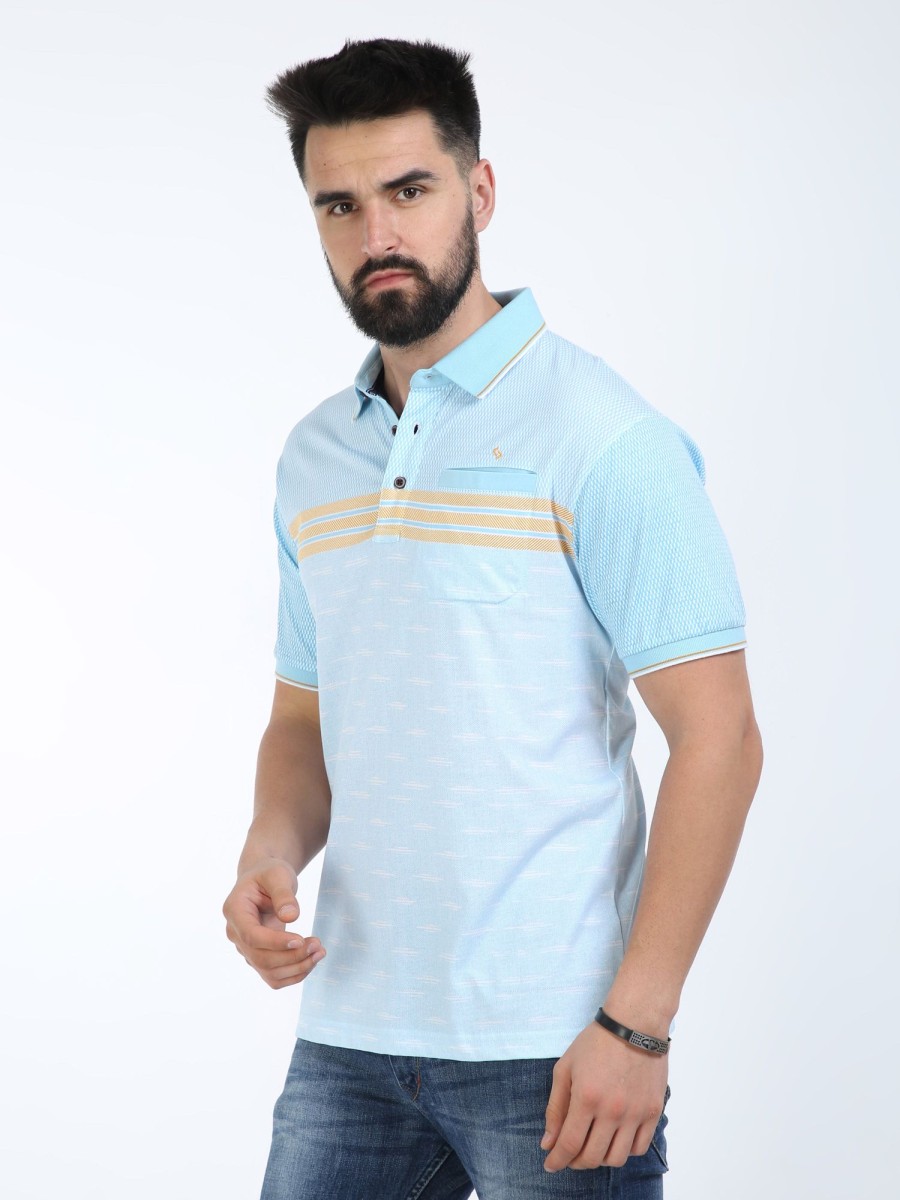 T-Shirts Classic Polo | Classic Polo Mens Pure Cotton Half Sleeves Striped Authentic Fit Polo Neck Aqua Blue Color T-Shirt | Carve Polo - 16 A Af P