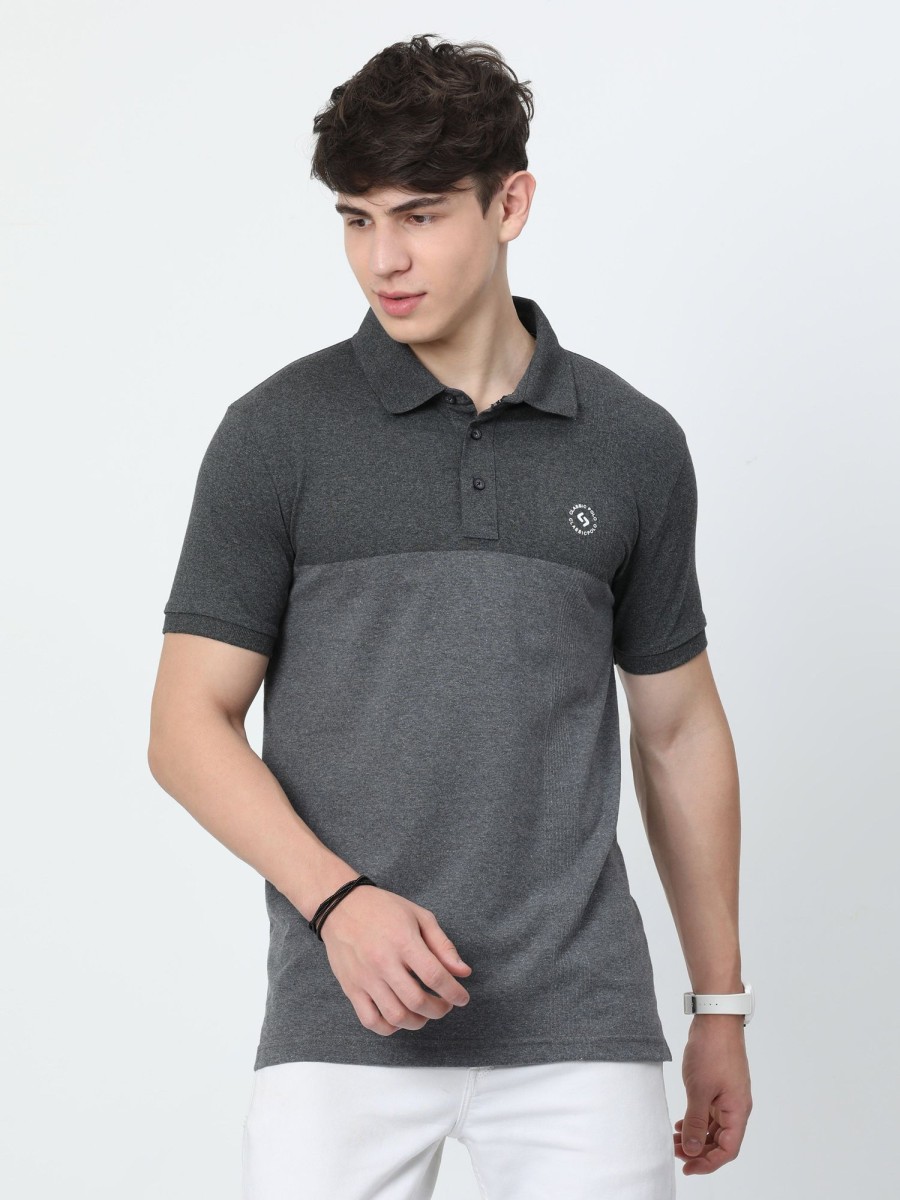 T-Shirts Classic Polo | Classic Polo Mens Cotton Half Sleeves Color Blocked Slim Fit Polo Neck Grey Color T-Shirt | Prm - 775 H Sf P