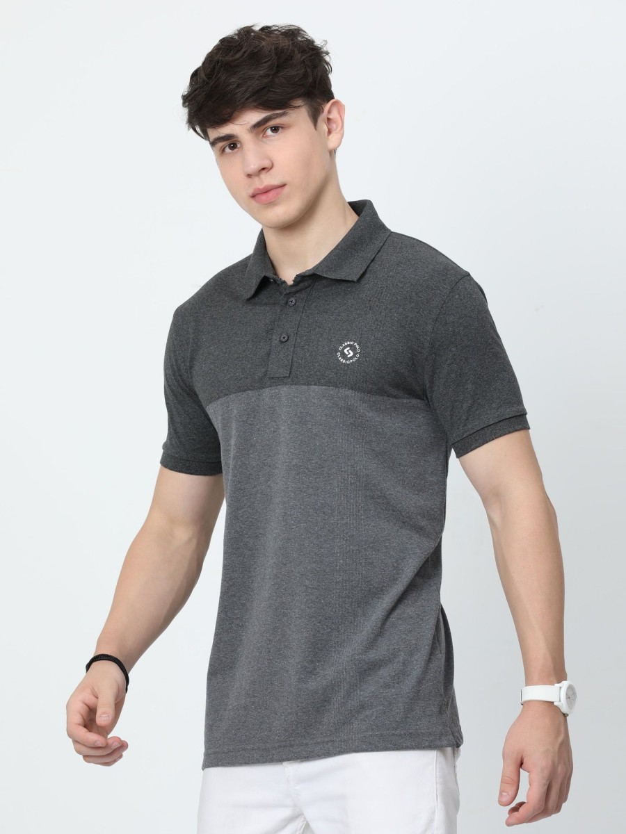 T-Shirts Classic Polo | Classic Polo Mens Cotton Half Sleeves Color Blocked Slim Fit Polo Neck Grey Color T-Shirt | Prm - 775 H Sf P