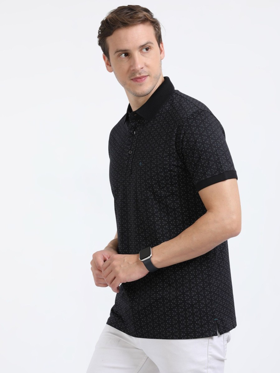 T-Shirts Classic Polo | Classic Polo Mens Cotton Half Sleeves Printed Slim Fit Polo Neck Black Color T-Shirt | Scant - 35 B Sf P