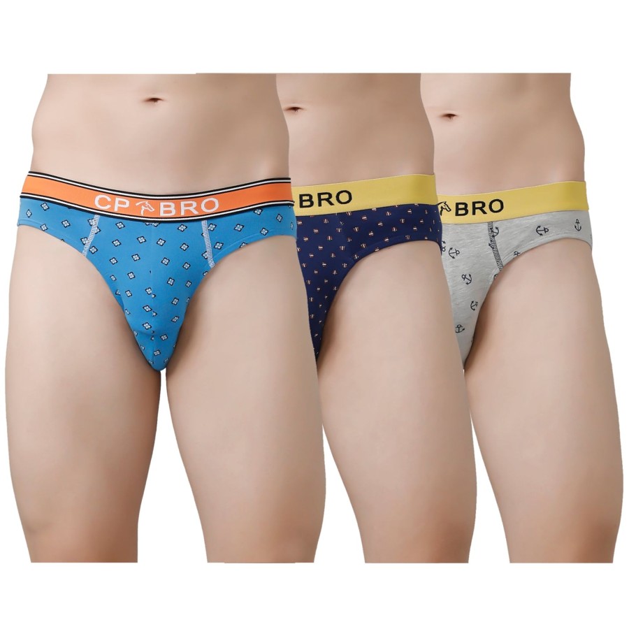 Innerwear CP BRO | Cp Bro Men'S Printed Briefs With Exposed Waistband Value Pack - Multicolor (Pack Of 3)