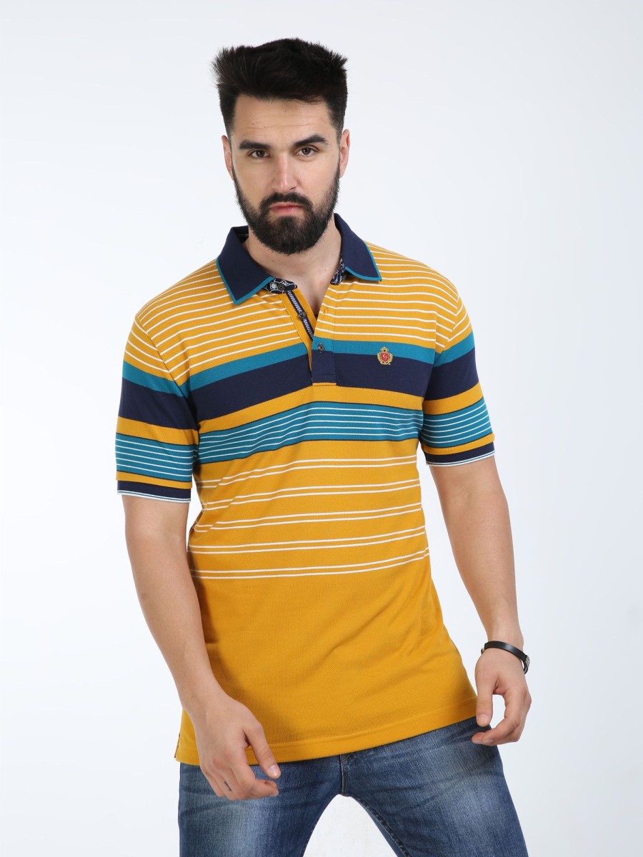 T-Shirts Classic Polo | Classic Polo Mens Cotton Half Sleeves Striped Slim Fit Polo Neck Yellow Color T-Shirt | Vta - 244 B Sf P