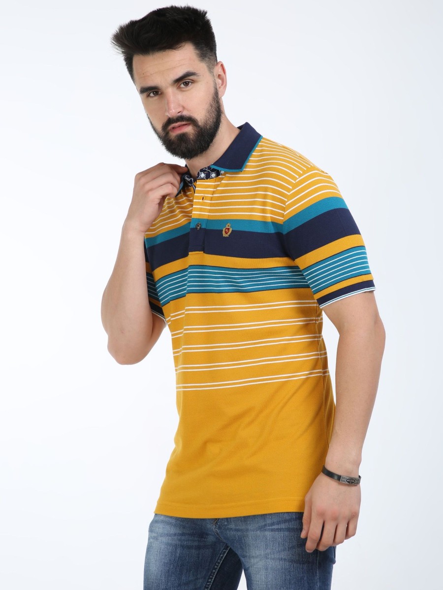 T-Shirts Classic Polo | Classic Polo Mens Cotton Half Sleeves Striped Slim Fit Polo Neck Yellow Color T-Shirt | Vta - 244 B Sf P