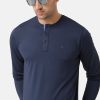 T-Shirts Classic Polo | Classic Polo Mens Cotton Solid Full Sleeve Slim Fit Y Neck Navy Blue Color T-Shirt | Verno 306 C