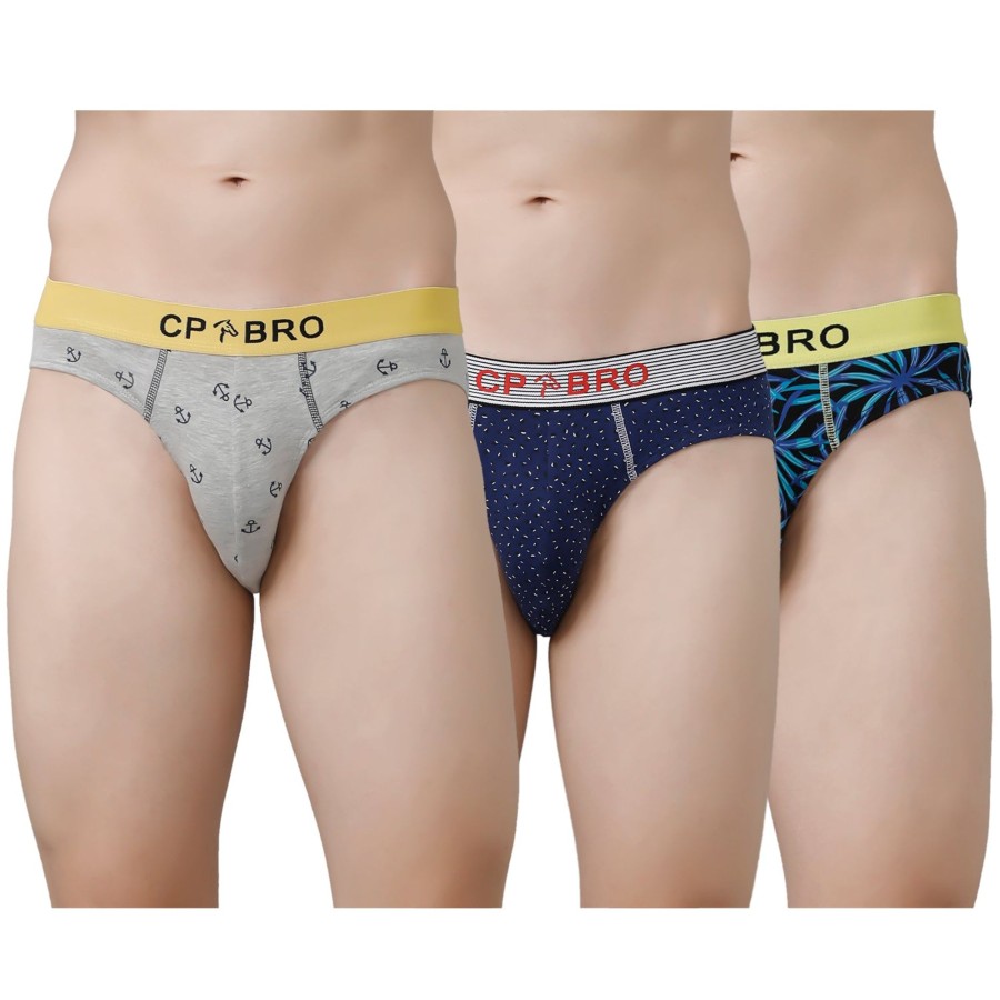 Innerwear CP BRO | Cp Bro Men'S Printed Briefs With Exposed Waistband Value Pack - Multicolor (Pack Of 3)