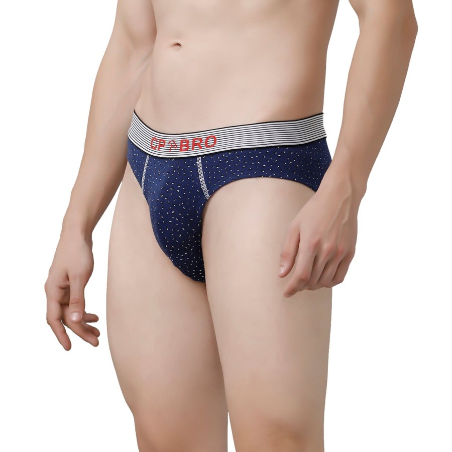 Innerwear CP BRO | Cp Bro Men'S Printed Briefs With Exposed Waistband Value Pack - Navy Dot & Blue Leaf (Pack Of 2)