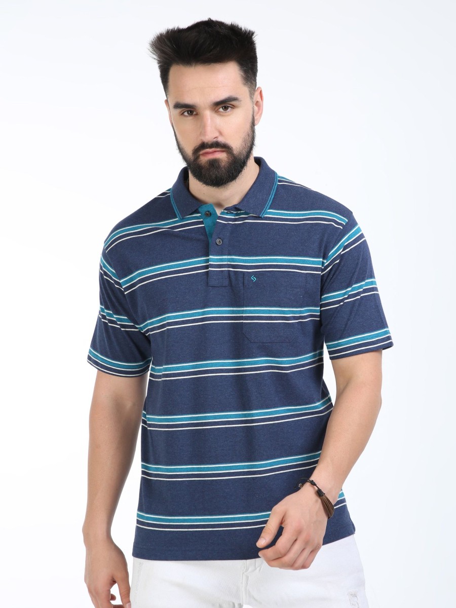 T-Shirts Classic Polo | Classic Polo Mens Cotton Half Sleeves Striped Authentic Fit Polo Neck Blue Color T-Shirt | Mel - 241 A Af P