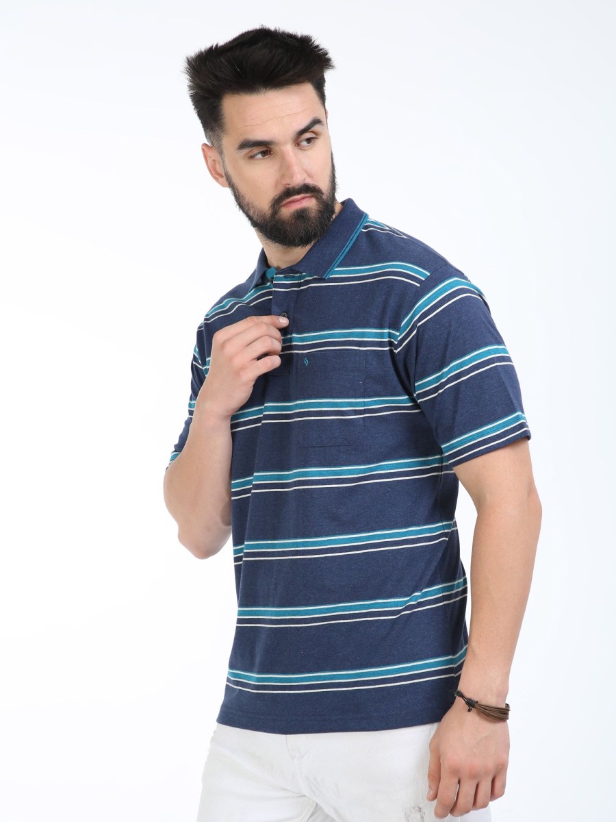 T-Shirts Classic Polo | Classic Polo Mens Cotton Half Sleeves Striped Authentic Fit Polo Neck Blue Color T-Shirt | Mel - 241 A Af P