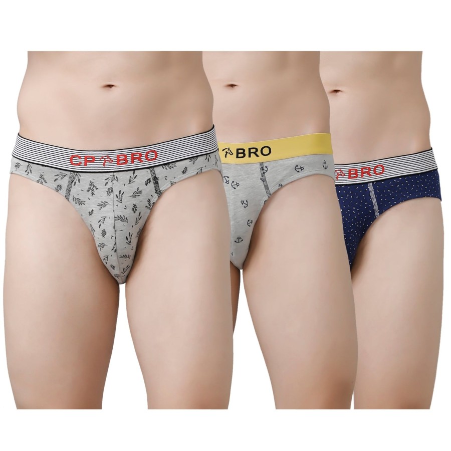 Innerwear CP BRO | Cp Bro Men'S Printed Briefs With Exposed Waistband Value Pack - Multicolor (Pack Of 3)