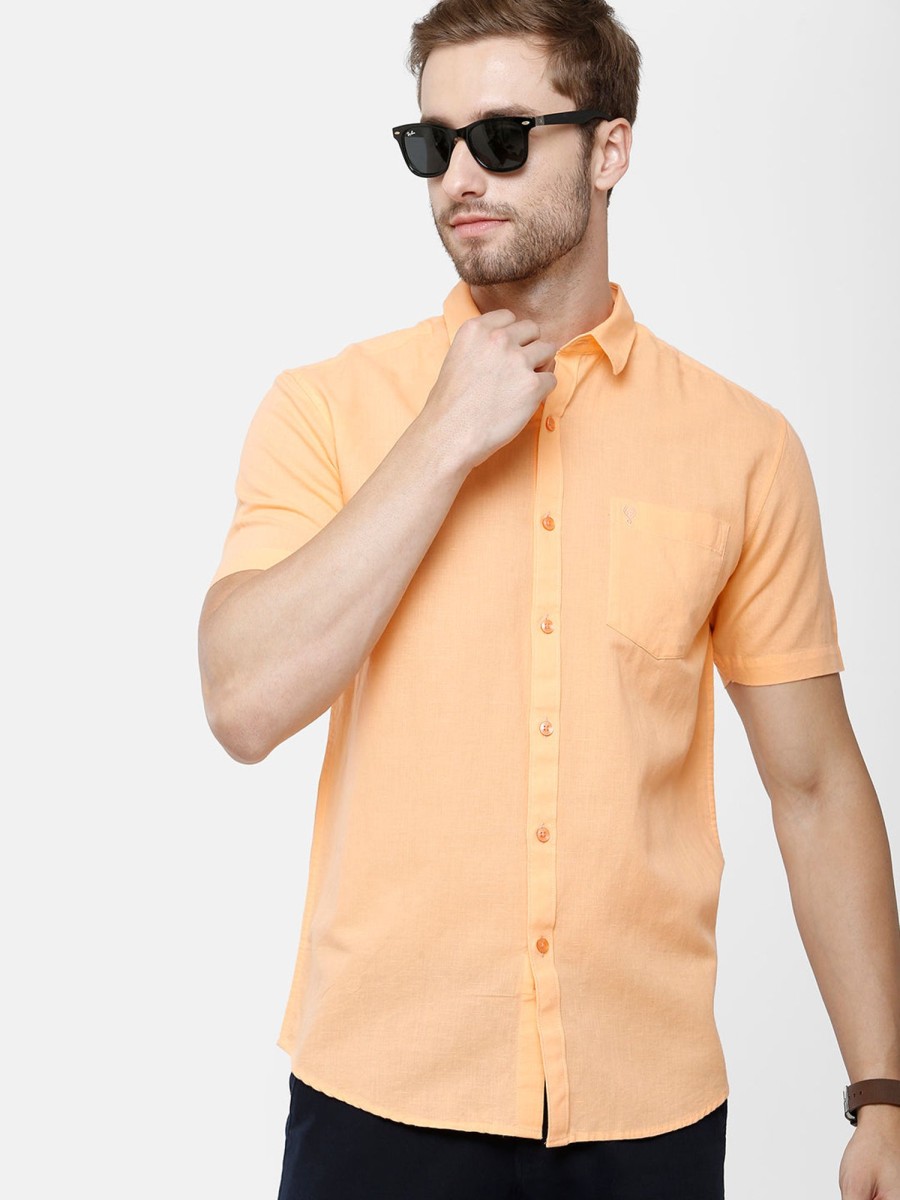 Shirts Classic Polo | Classic Polo Mens Solid Milano Fit Half Sleeve Woven Shirt -Mica Orange Hs