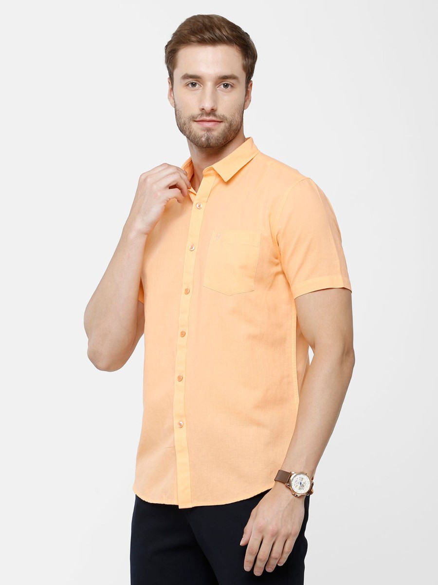 Shirts Classic Polo | Classic Polo Mens Solid Milano Fit Half Sleeve Woven Shirt -Mica Orange Hs