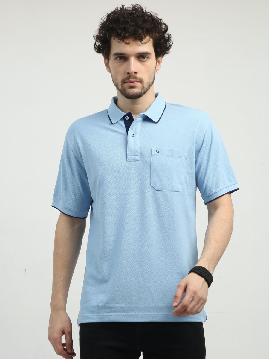 T-Shirts Classic Polo | Classic Polo Men'S Polo Neck Half Sleeve Authentic Fit Cotton T Shirt | Toy-Nova-Powder Blue Af P