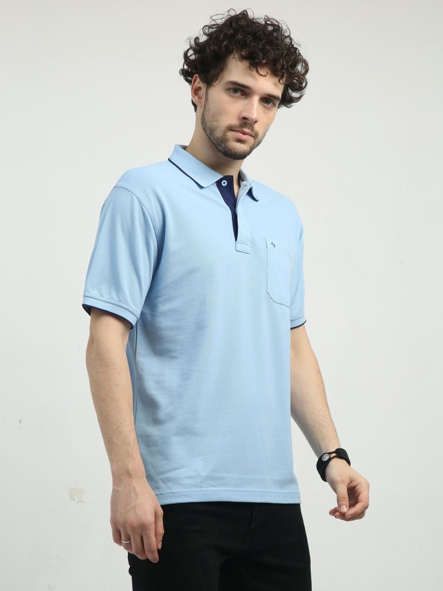 T-Shirts Classic Polo | Classic Polo Men'S Polo Neck Half Sleeve Authentic Fit Cotton T Shirt | Toy-Nova-Powder Blue Af P