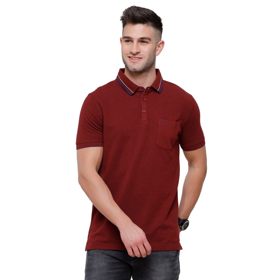 T-Shirts Classic Polo | Classic Polo Men'S Maroon Red Melange Polo Half Sleeve Slim Fit T-Shirt | Toza-Red Mel