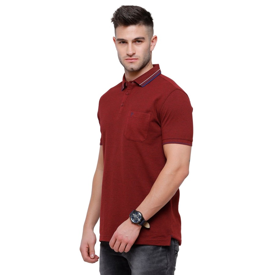 T-Shirts Classic Polo | Classic Polo Men'S Maroon Red Melange Polo Half Sleeve Slim Fit T-Shirt | Toza-Red Mel