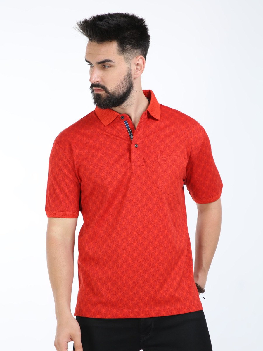 T-Shirts Classic Polo | Classic Polo Mens Cotton Half Sleeves Floral Authentic Fit Polo Neck Red Color T-Shirt | Swank - 03 A Af P