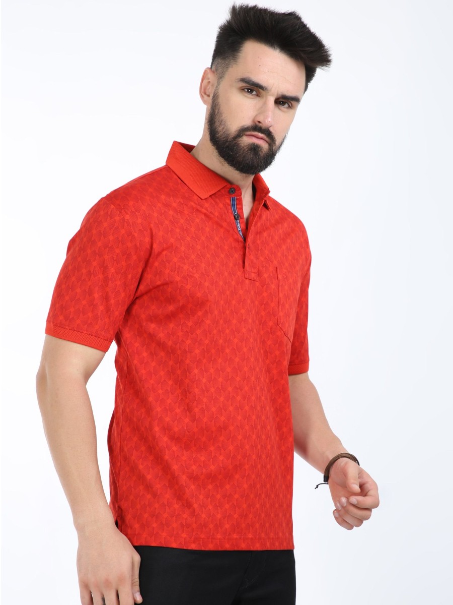 T-Shirts Classic Polo | Classic Polo Mens Cotton Half Sleeves Floral Authentic Fit Polo Neck Red Color T-Shirt | Swank - 03 A Af P