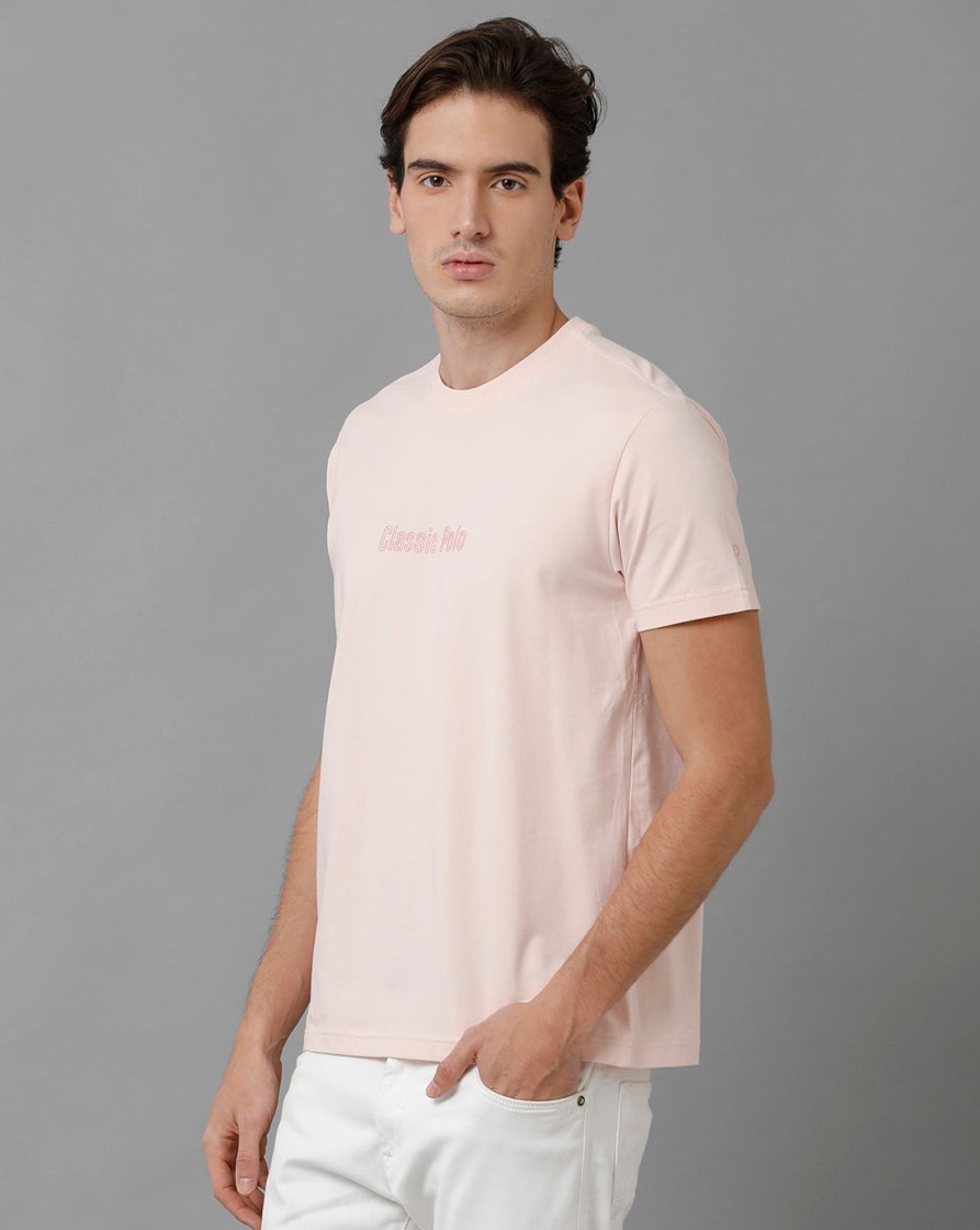 T-Shirts Classic Polo | Classic Polo Men'S Cotton Half Sleeve Solid Slim Fit Round Neck Pink Color T-Shirt | Baleno - 507 A