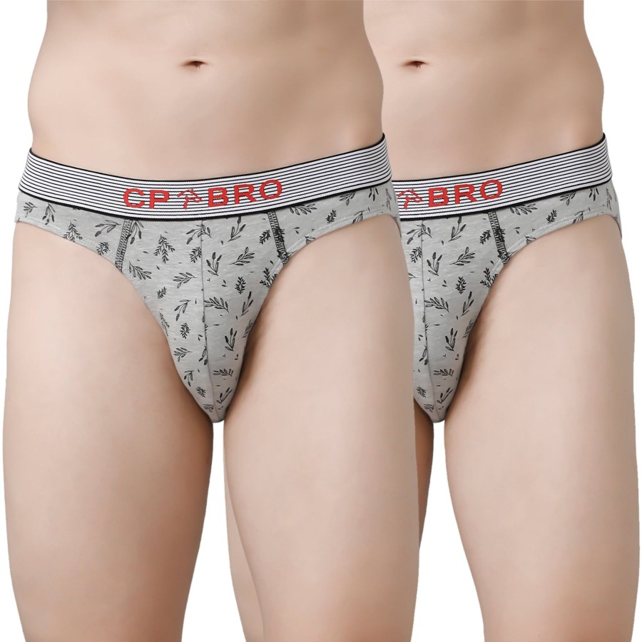 Innerwear CP BRO | Cp Bro Men'S Printed Briefs With Exposed Waistband Value Pack - Grey (Pack Of 2)