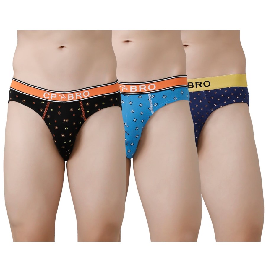 Innerwear CP BRO | Cp Bro Men'S Printed Briefs With Exposed Waistband Value Pack - Multicolor (Pack Of 3)