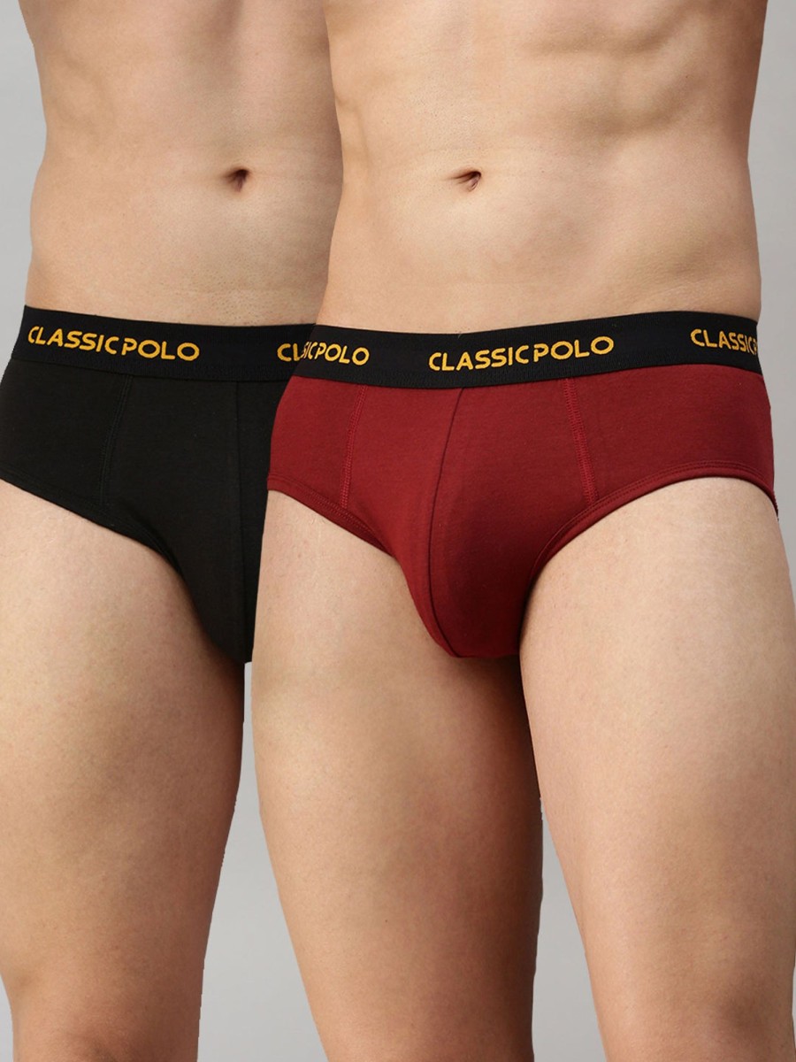 Innerwear Classic Polo | Classic Polo Men'S Modal Solid Briefs | Scarce - Black & Red (Pack Of 2)