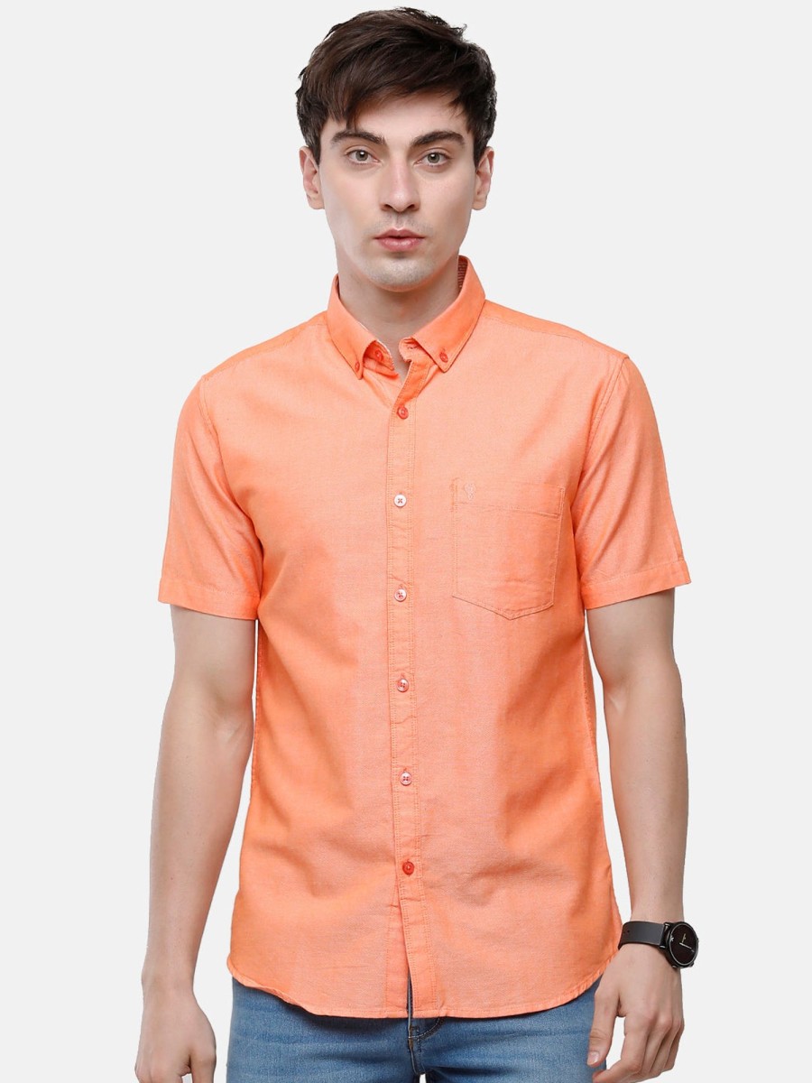 Shirts Classic Polo | Classic Polo Men'S Cotton Orange Solid Half Sleeve Shirt - Enzo-Orange- Hs