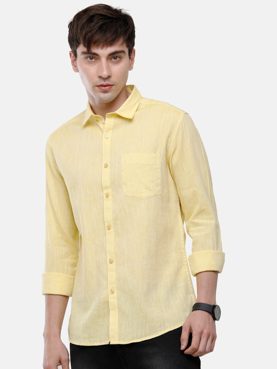 Shirts Classic Polo | Classic Polo Mens Slim Fit Polo Neck Yellow Woven Shirt - Porsh-Yellow Fs