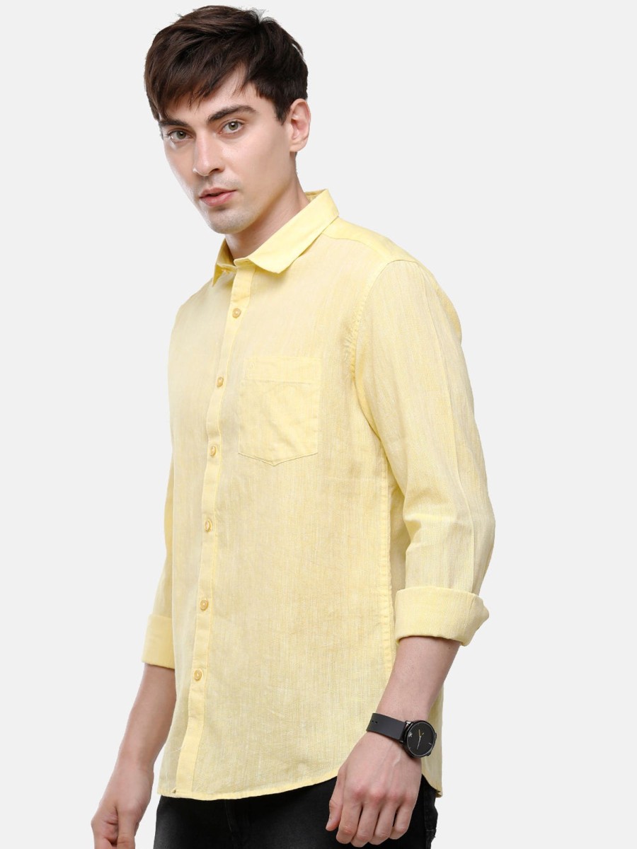 Shirts Classic Polo | Classic Polo Mens Slim Fit Polo Neck Yellow Woven Shirt - Porsh-Yellow Fs