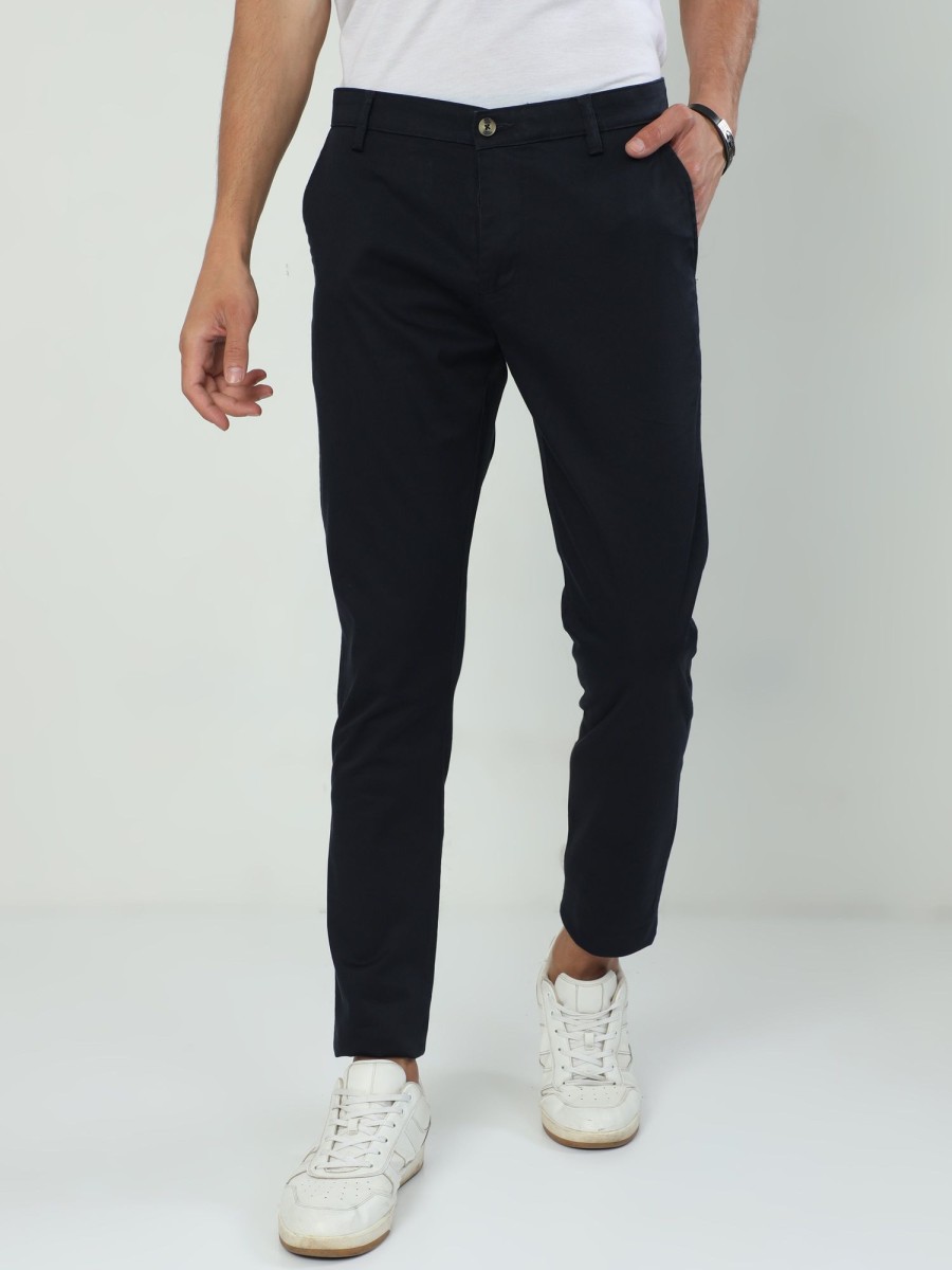 Trousers Classic Polo | Classic Polo Men'S Moderate Fit Cotton Trousers | Cr-Trs-Satin-Navy Mf Ly