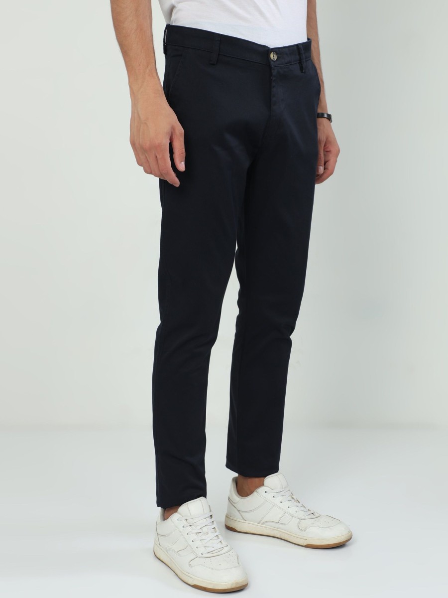 Trousers Classic Polo | Classic Polo Men'S Moderate Fit Cotton Trousers | Cr-Trs-Satin-Navy Mf Ly