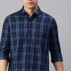 Shirts Classic Polo | Classic Polo Men'S Cotton Full Sleeve Checked Slim Fit Polo Neck Navy Color Woven Shirt | So1-102 A