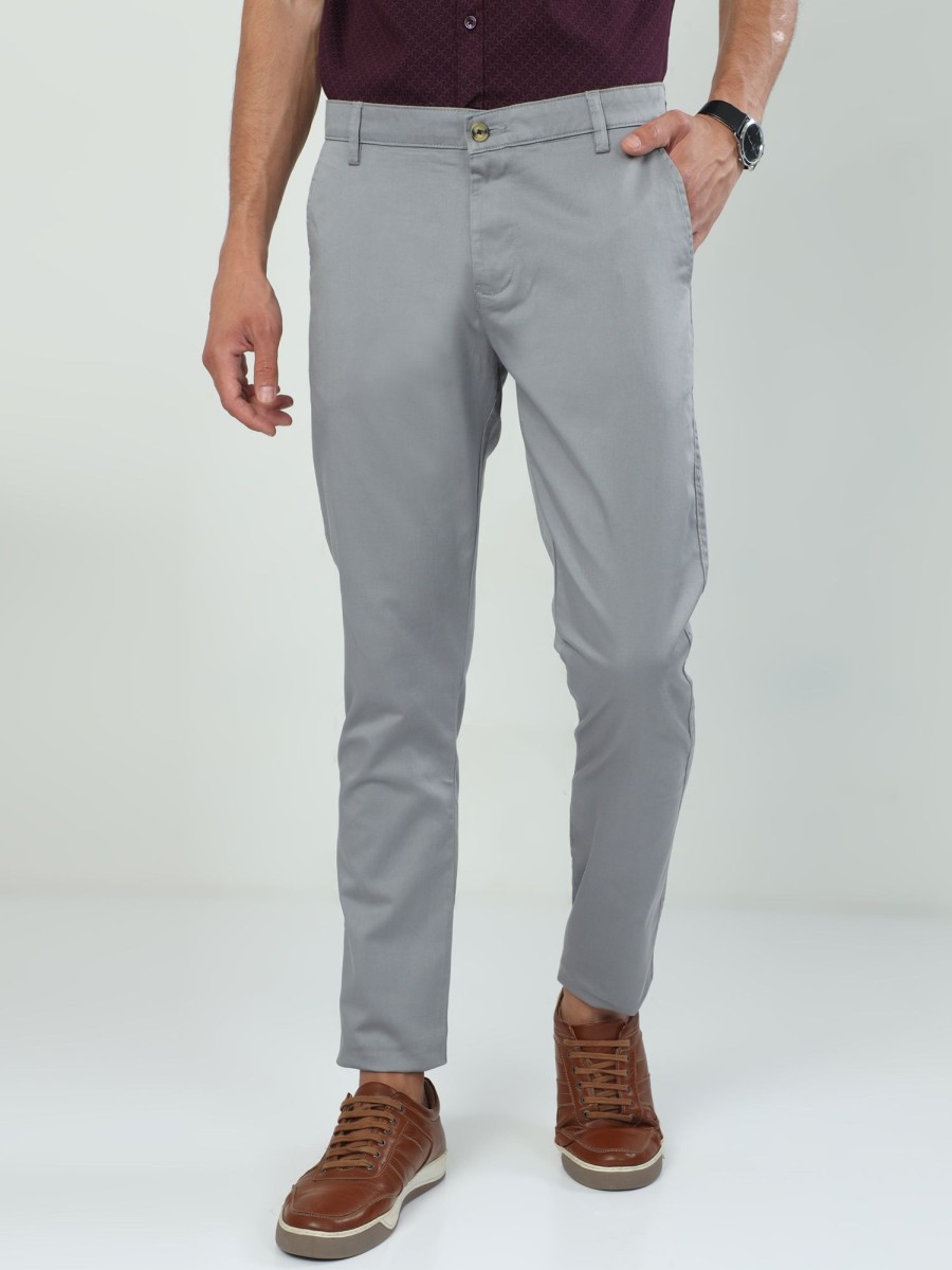 Trousers Classic Polo | Classic Polo Men'S Moderate Fit Cotton Trousers | Cr-Trs-Satin-Lt.Grey Mf Ly