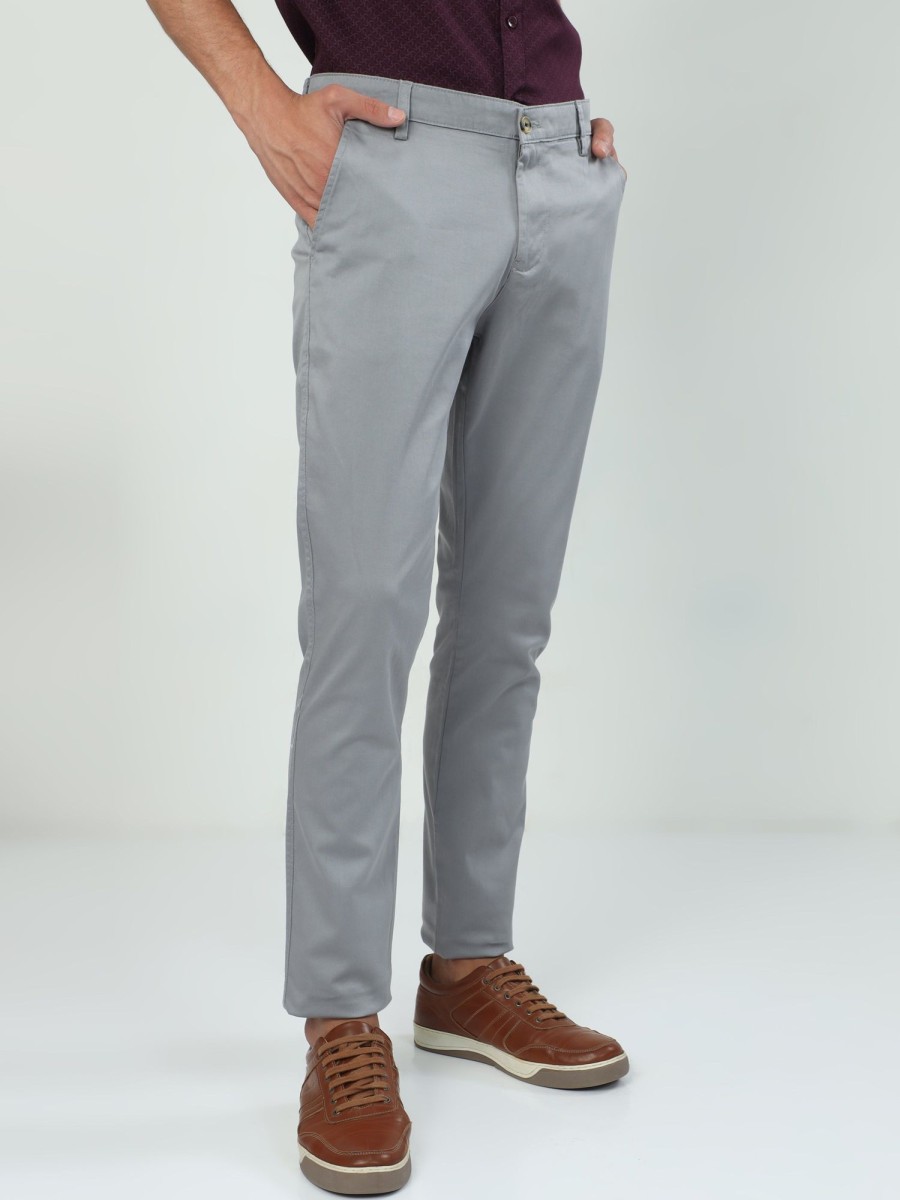 Trousers Classic Polo | Classic Polo Men'S Moderate Fit Cotton Trousers | Cr-Trs-Satin-Lt.Grey Mf Ly