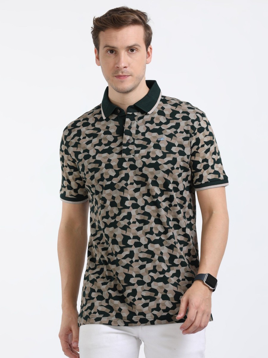 T-Shirts Classic Polo | Classic Polo Mens Cotton Half Sleeves Floral Slim Fit Polo Neck Dark Green Color T-Shirt | Prm - 790 B Sf P