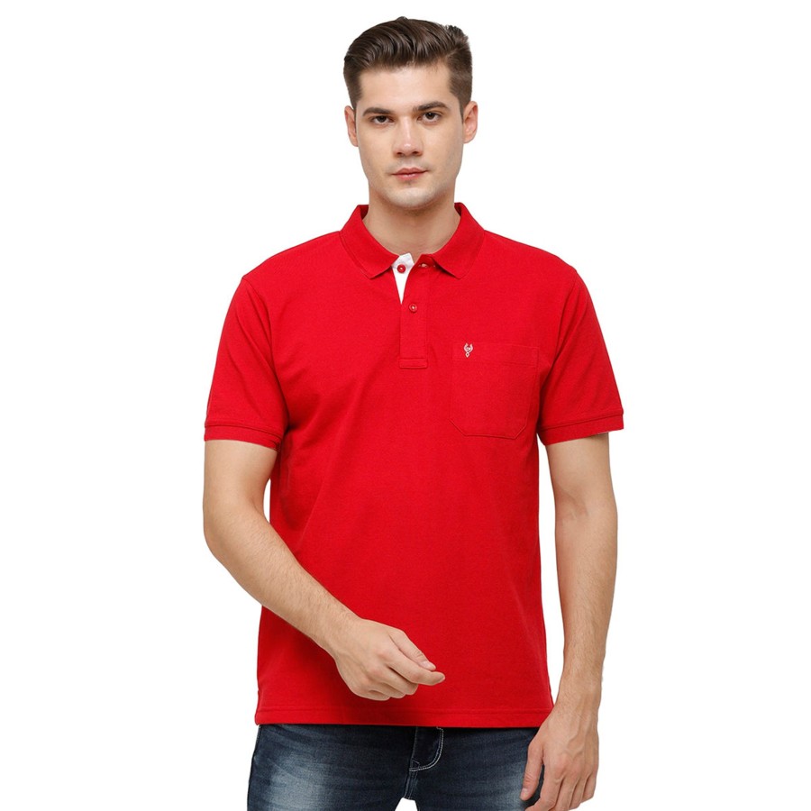 T-Shirts Classic Polo | Classic Polo Men'S Red Polo Neck Authentic Fit T-Shirt | 4Ssn 215