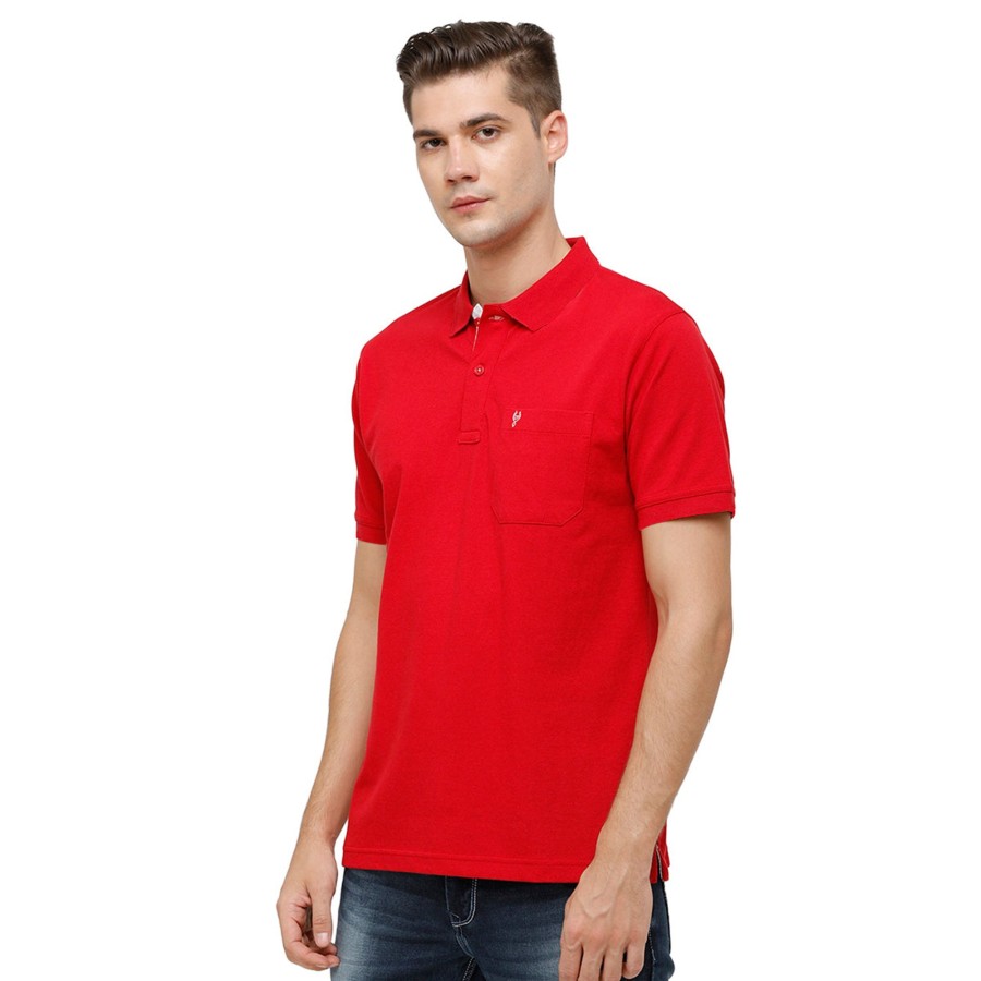 T-Shirts Classic Polo | Classic Polo Men'S Red Polo Neck Authentic Fit T-Shirt | 4Ssn 215