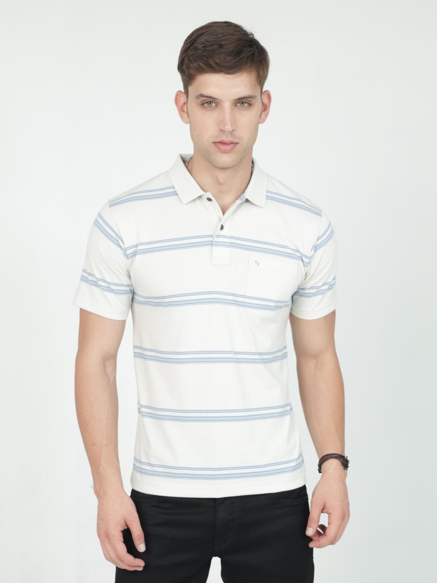 T-Shirts Classic Polo | Classic Polo Mens Casual White Striped Cotton T-Shirt | F-Avon - 114 B Af P