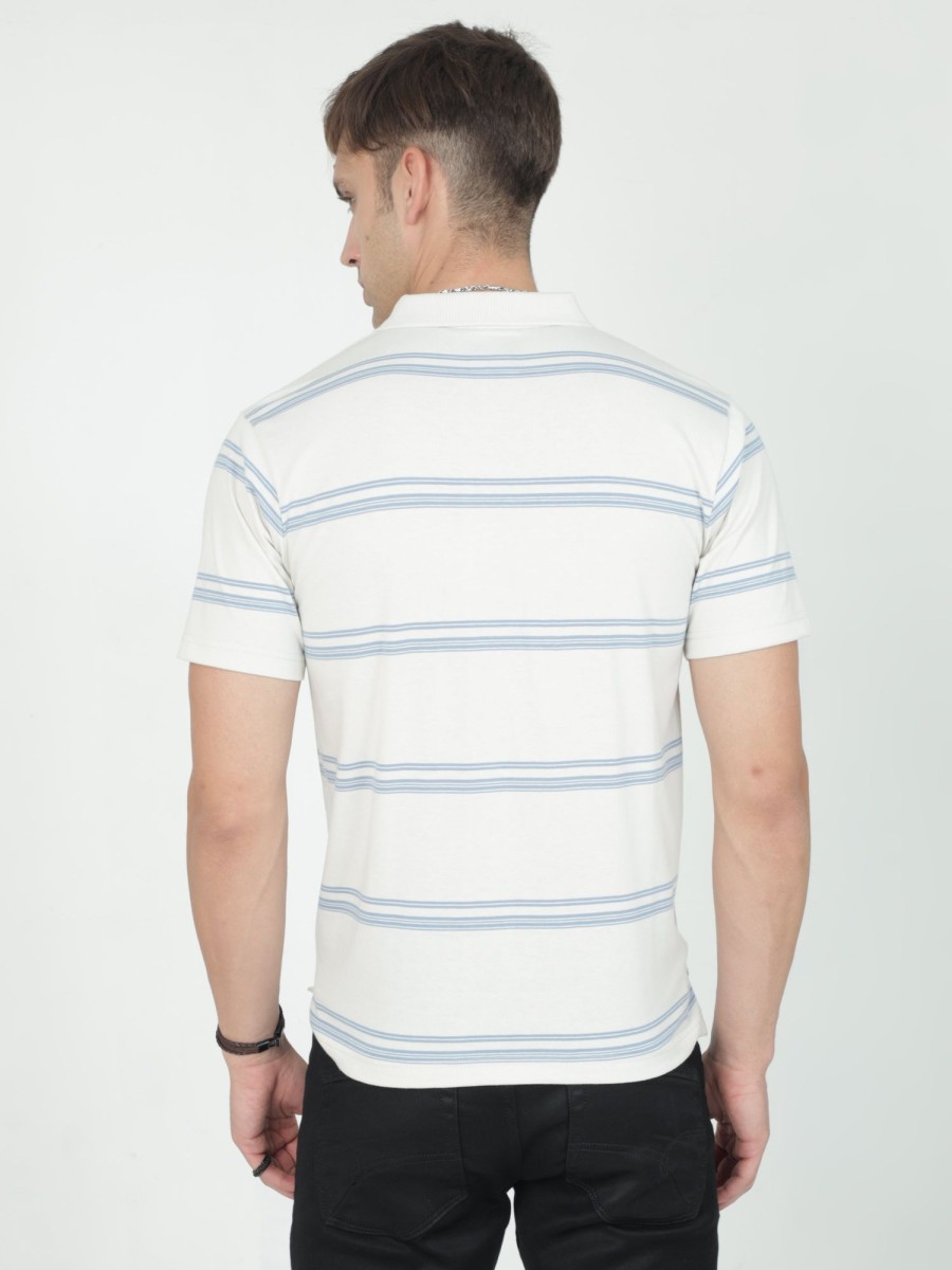 T-Shirts Classic Polo | Classic Polo Mens Casual White Striped Cotton T-Shirt | F-Avon - 114 B Af P