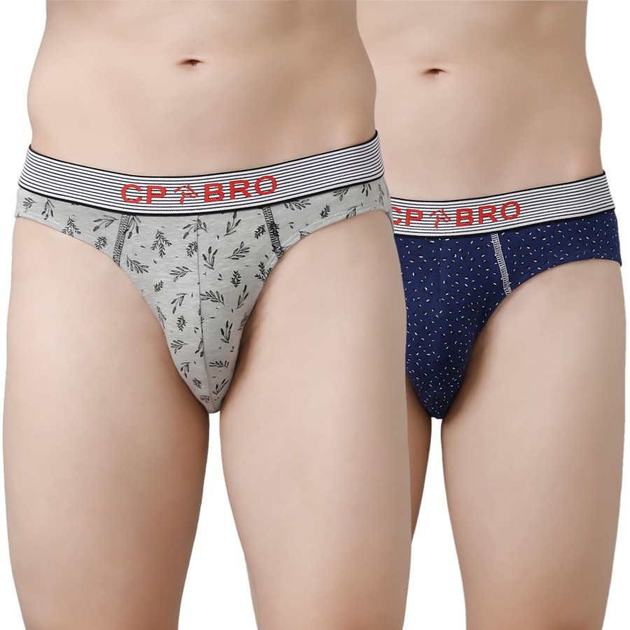 Innerwear CP BRO | Cp Bro Men'S Printed Briefs With Exposed Waistband Value Pack - Grey & Navy Dot (Pack Of 2)