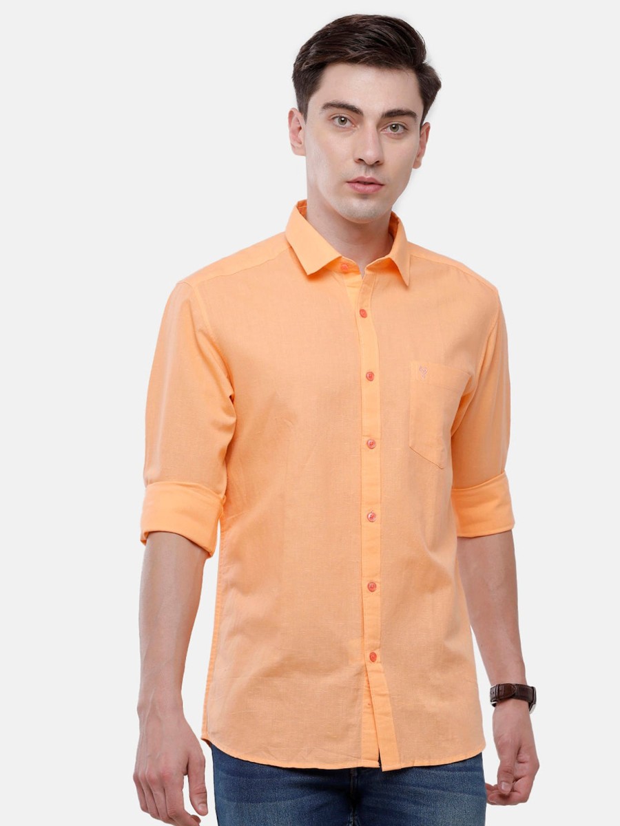 Shirts Classic Polo | Classic Polo Mens Solid Milano Fit Full Sleeve Woven Shirt -Mica Orange Fs