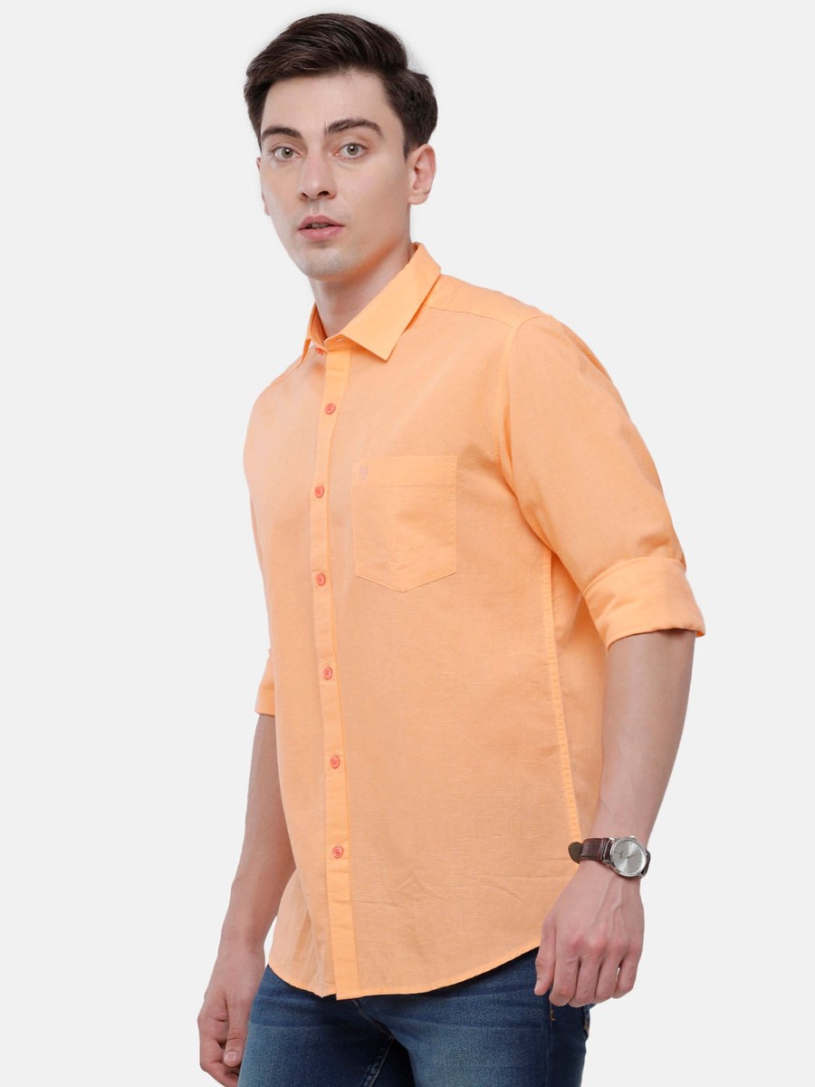 Shirts Classic Polo | Classic Polo Mens Solid Milano Fit Full Sleeve Woven Shirt -Mica Orange Fs