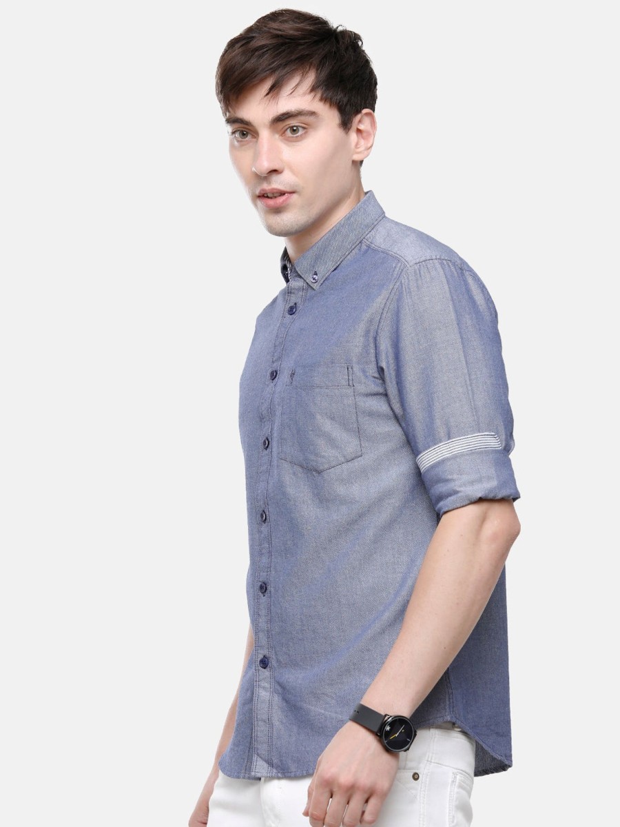 Shirts Classic Polo | Classic Polo Men'S Cotton Navy Solid Full Sleeve Shirt - Enzo-Navy-Fs