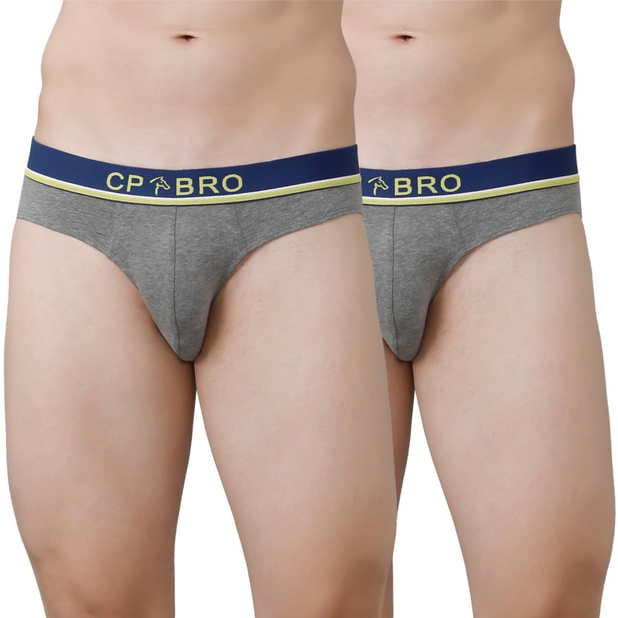 Innerwear CP BRO | Cp Bro Men'S Solid Briefs With Exposed Waistband Value Pack - Grey (Pack Of 2)