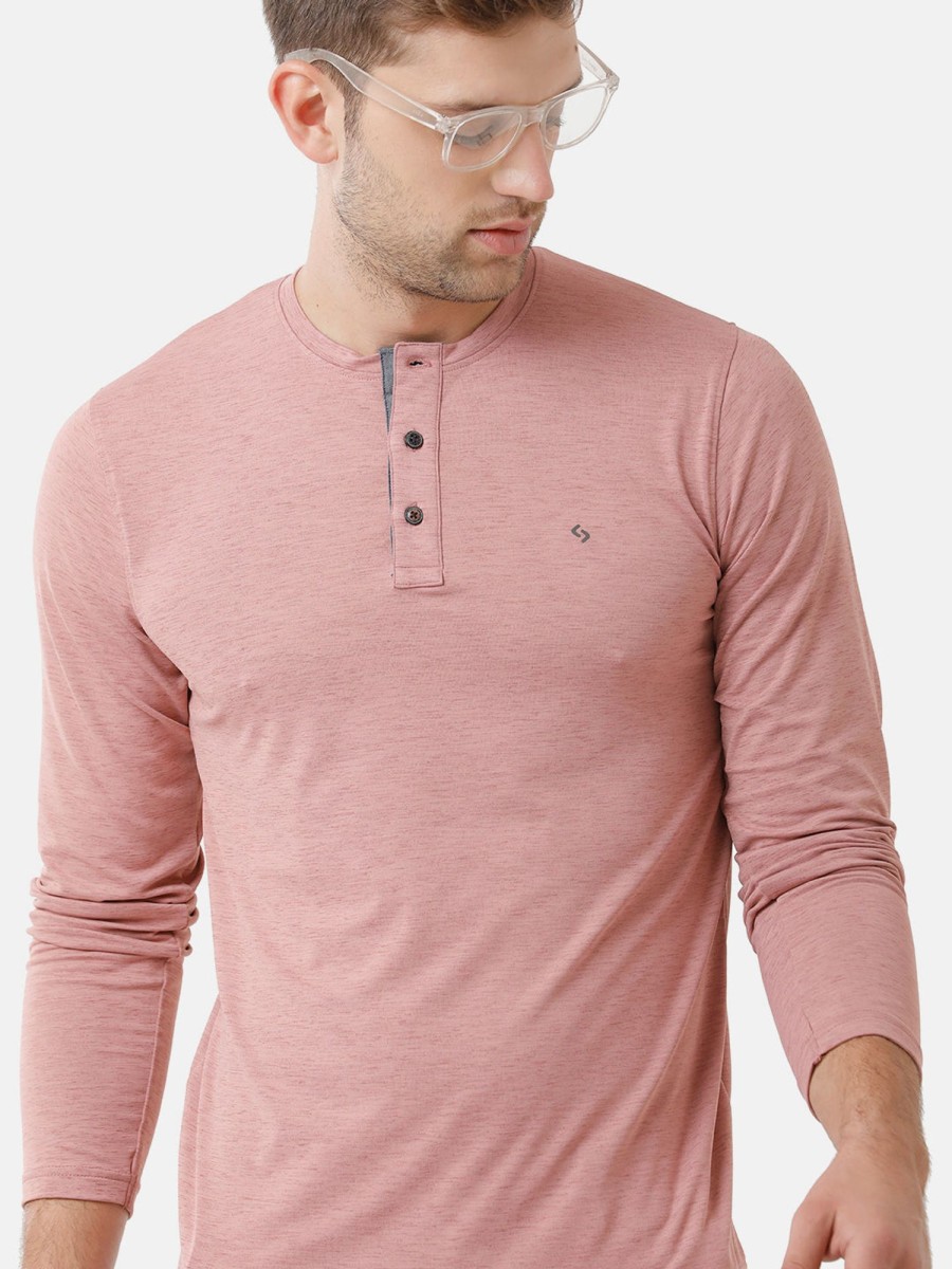 T-Shirts Classic Polo | Classic Polo Mens Cotton Solid Full Sleeve Slim Fit Y Neck Peach Color T-Shirt | Verno 308 B