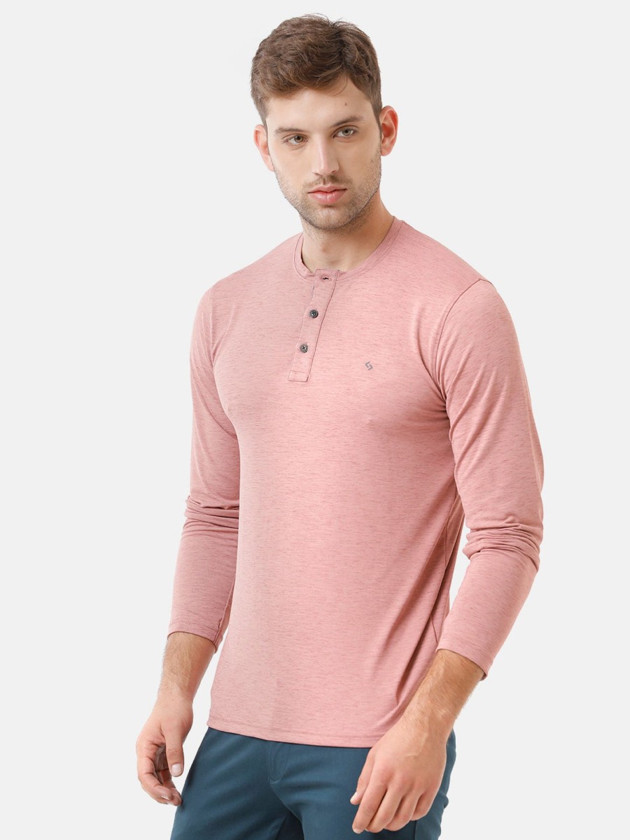 T-Shirts Classic Polo | Classic Polo Mens Cotton Solid Full Sleeve Slim Fit Y Neck Peach Color T-Shirt | Verno 308 B