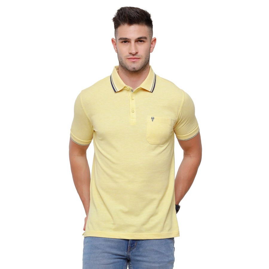 T-Shirts Classic Polo | Classic Polo Men'S Yellow Melange Polo Half Sleeve Slim Fit T-Shirt | Toza-Yellow Mel