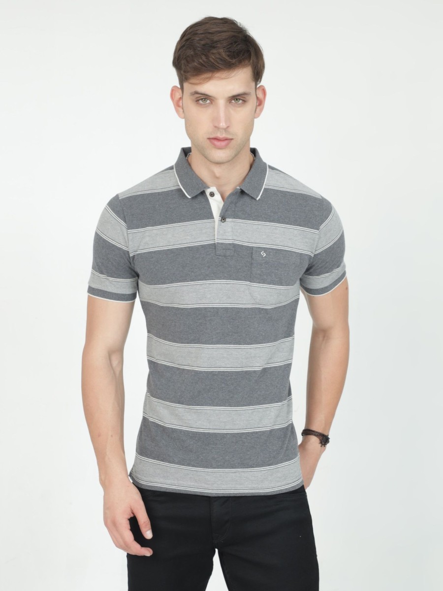 T-Shirts Classic Polo | Classic Polo Mens Casual Grey Striped Cotton T-Shirt | F-Adore - 110 B Sf P