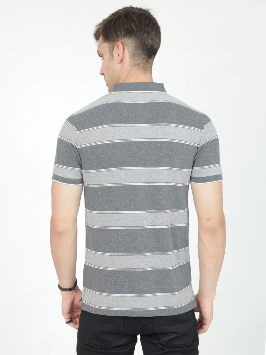 T-Shirts Classic Polo | Classic Polo Mens Casual Grey Striped Cotton T-Shirt | F-Adore - 110 B Sf P